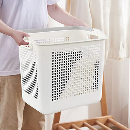 42 L Plastic Laundry Baskets with Handles, White Plastic Hamper for Clothes, 4 Packs