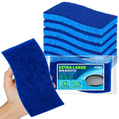 AIDEA XL Sponges Kitchen 6Count, Non-Scratch Scrub Sponges for Dishes - color: Blue-extra Large