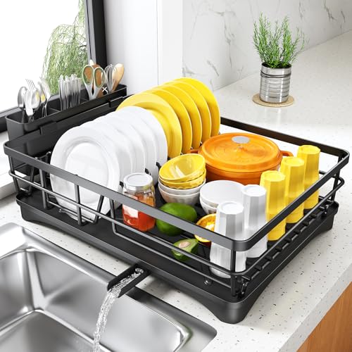 SNTD Dish Drying Rack for Kitchen Counter, 11.8" W x 16.7" L, Black - color: Black