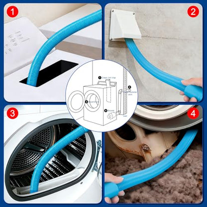 Dryer Vent Cleaner Kit - Dryer Lint Brush and Flexible Vacuum Hose Dryer Lint Vac Attachment with Universal Connector, Dryer Cleaning Tools, Suitable for Most Vacuum Cleaners