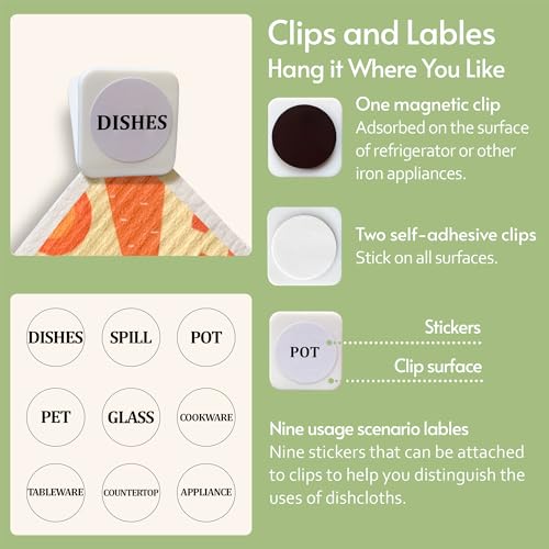 Eulnars Reusable Paper Towels, Swedish Dishcloths for Kitchen 8-Pack, Non-Scratch Swedish Dish Towels, Super Absorbent Cellulose Dish Cloths, No Odor Dish Rags - color: Vegetable