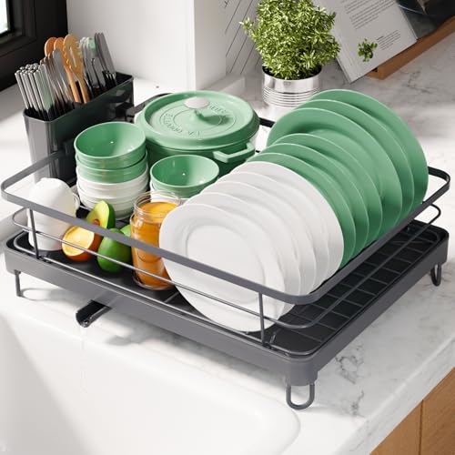 Kitsure Dish Drying Rack for Kitchen Counter, 12.7''W x 16.7''L, Grey - color: Gray, size: 12.7''W x 16.7''L - 1 Tier