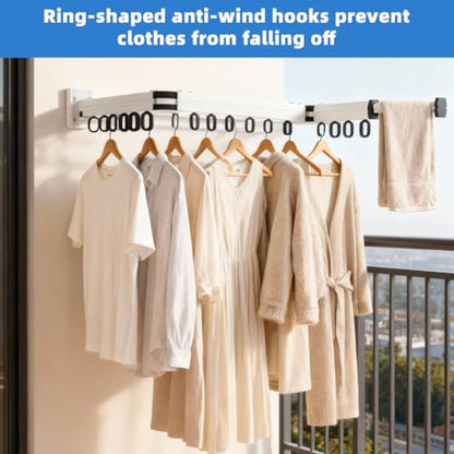 Wall Mounted Clothes Drying Rack, Foldable Laundry Drying Hanger Rack for Indoor & Outdoor Use - Laundry Rooms, Bathroom & Balconies (White) - color: White