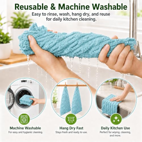kimteny Microfiber Dish Cloths for Washing Dishes 18 Pack, Lake Blue - color: Lake Blue, size: 12 x 12 - 18 Pack