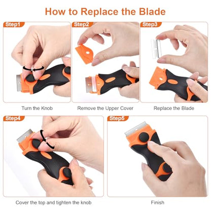 2 Pack Razor Blade Scraper Tool, 2-in-1 Razor Scraper With 60 Pcs Razor Blades 20 Pcs Metal and 40 Pcs Plastic Razor Blades, Cleaning Scraper Tool, Cooktop, Paint, Glass Scraper, Decal, Sticker, Label