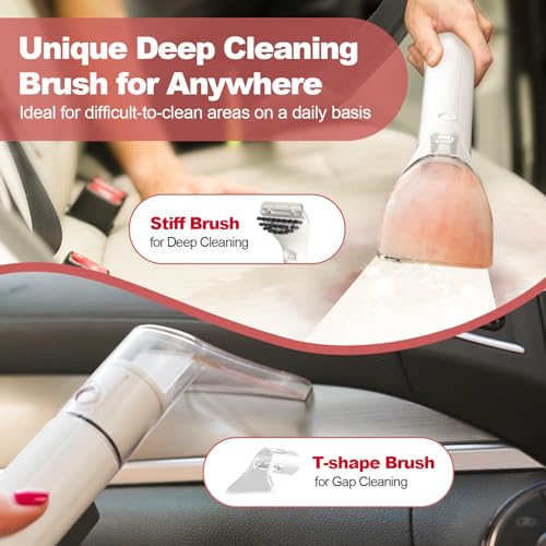 Upholstery Carpet Cleaner, MUJERBAY 12Kpa Portable Spot and Stain Cleaner, Easy Move with Universal Wheels & Handle, 1.23-inch Deep Cleaning Machine for Couch, Stairs, Car and Pet Messes. RED - color: White Red