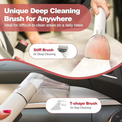 Upholstery Carpet Cleaner, MUJERBAY 12Kpa Portable Spot and Stain Cleaner, Easy Move with Universal Wheels & Handle, 1.23-inch Deep Cleaning Machine for Couch, Stairs, Car and Pet Messes. RED - color: White Red