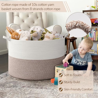 INDRESSME 115L Extra Large Woven Rope Blanket Basket Living Room, Brown - color: White & Brown, size: 23.6"D x 15.7"H