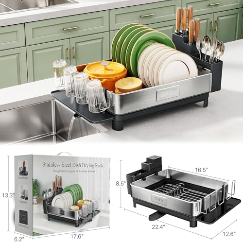 SNTD 304 Stainless Steel Dish Drying Rack for Small Kitchen Counter, Black - color: Black