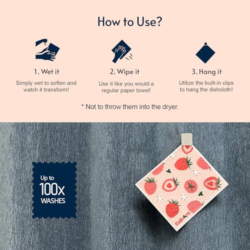 Eulnars Swedish Dishcloths for Kitchen, 8 Pack Reusable Paper Towels with Clips, Non-Scratch Swedish Dish Towels, Super Absorbent Cellulose Sponge Cloths, Eco Friendly Gifts - color: Colorful Berries