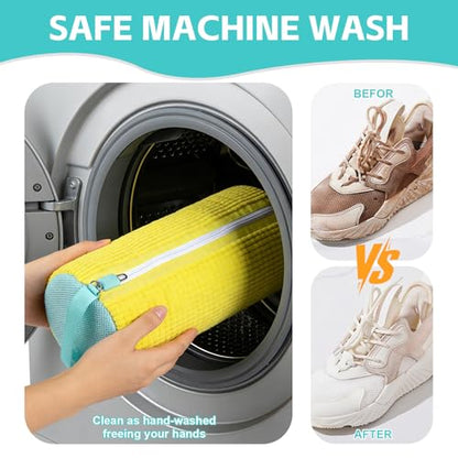 Shoe Washing Machine Bag 4pcs Reusable Sneaker Washing Bag with Built-in Fluffy Brushes for 360° All-Around Cleaning. Laundry Shoe Bag is Designed for Washer and Dryer （Yellow 4pcs） - size: Yellow 4pcs