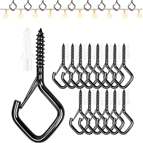 12 PCS Q-Hanger Hooks for String Lights, Ceiling Hangers for Plants & Wind Chimes, Christmas Decorations Outdoor Hooks (Square Hanger) Black (No Drill Bit) - color: Black, size: 12