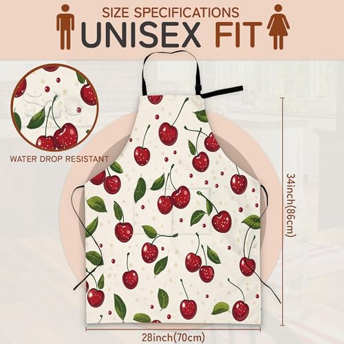 Cooking Aprons for Men and Women,Adjustable Bib Chef Apron with 2 Pockets, Soft and Durability Kitchen Apron - color: Cute Red Cherry