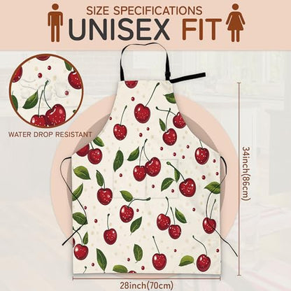 Cooking Aprons for Men and Women,Adjustable Bib Chef Apron with 2 Pockets, Soft and Durability Kitchen Apron - color: Cute Red Cherry