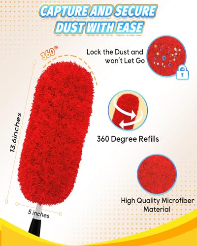 KEEPOW 2Pc Microfiber Duster Refills Compatible with OXO Good Grips Duster - color: Red-2 Pack