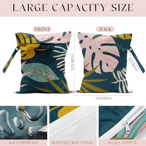 2 Pcs Wet Bag, Waterproof Wet Dry Bag, Small Laundry Bag, for Swimsuit, Pool, Travel, Beach, Diapers, Dirty Yoga Gym Clothes, Makeup Bags for Travel, Tropical Palm Leaves Decor Jungle - color: 2PCS PalmLeaf 1