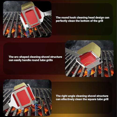 BBQ Grill Brush for Outdoor, Replacement Cleaning Head, Safe Steam Grill Cleaning Brush with Scraper, Non Metal Bristles for Cast Iron, Stainless-Steel Grates(RED) - color: Red