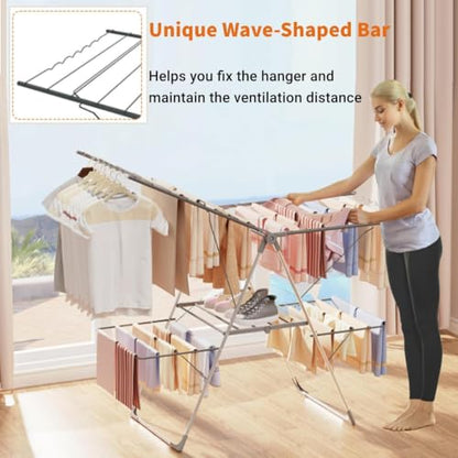 Bigzzia Clothes Drying Rack Foldable, 2-Level Large Laundry Drying Rack - size: Large
