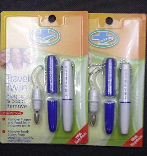 Dental travel tools Portable Double Travel Stain Plaque Remover & Dental Pick kit 2 Sets - color: blue white, size: 2 pair