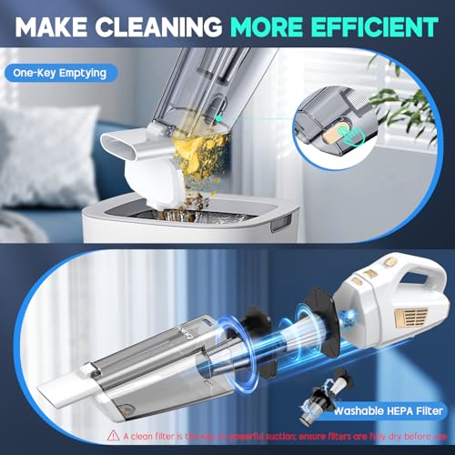 CKIKH Handheld Vacuum Cordless 15000PA, Hand Held Car Vacuum Cleaner - color: White & Gold