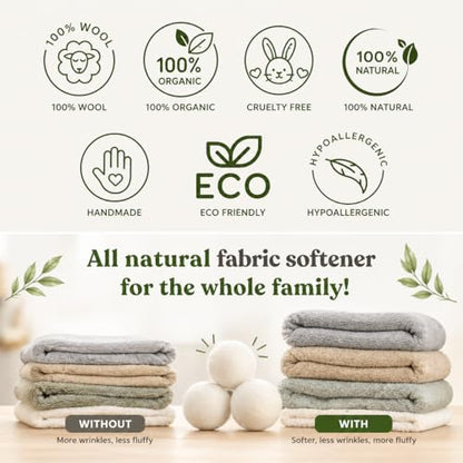 Wool Dryer Balls XL 6-Pack – Organic Wool Dryer Balls for Laundry Reusable, Natural Fabric Softener, Reduces Drying Time, Static, Wrinkles & Clumping - color: Animals