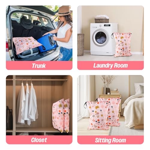 2 Pack Travel Laundry Bags, Dirty Clothes Storage Bag with Zipper Closure - color: Pink