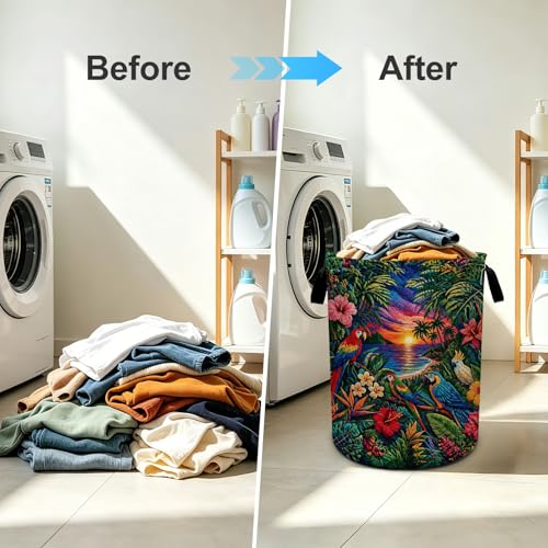 Hawaii Parrot Laundry Basket Foldable Oxford Laundry Hamper With Handle For Room Bathroom Bedroom - color: Hwaiian