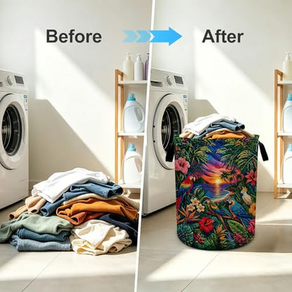 Hawaii Parrot Laundry Basket Foldable Oxford Laundry Hamper With Handle For Room Bathroom Bedroom - color: Hwaiian