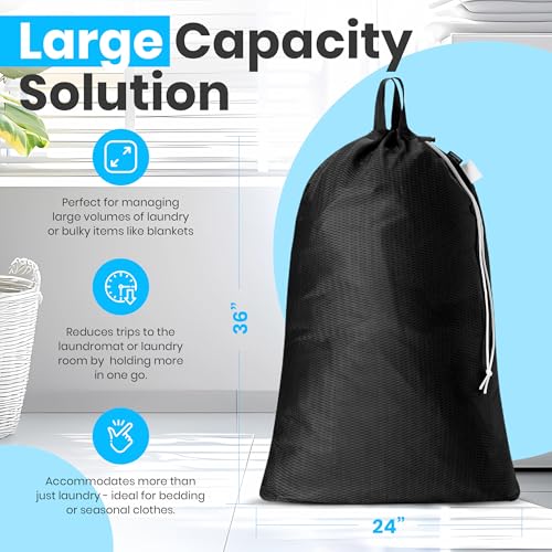 Handy Laundry Mesh XL Laundry Bag 24"x36" with Shoulder Strap, Black - color: Black, size: 1-Pack