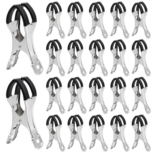 20 Pack Large Clothespins Heavy Duty, 4.33 in Metal Towel Clips for Beach Chairs, Windproof Stainless Steel Clothes Pins with Rubber Tips for Outdoor Clothesline, Beach Chairs, Table Cloth