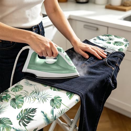 Padded Ironing Board Cover, 15 * 54 in Standard Size Ironing Board Covers, Easy Hook and Loop Fastener, Universal Fit for Standard Boards - color: Green Leaves