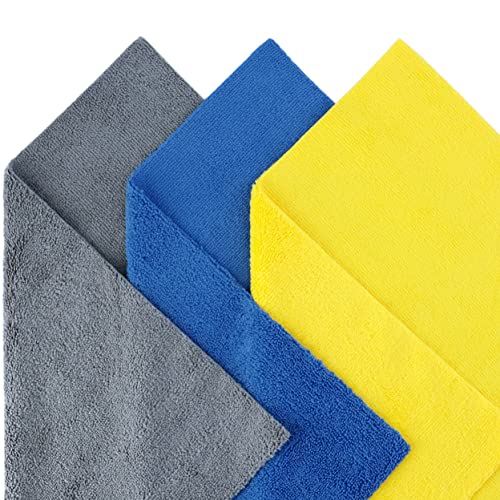 POLYTE Microfiber Cleaning Towel Ultrasonic Cut Edgeless, 16x16 in, 24 Pack - color: Blue,gray,yellow