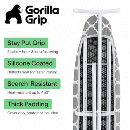 GORILLA GRIP Padded Ironing Board Cover, 15x54 Quatrefoil - color: Quatrefoil: Gray/White, size: 15" X 54"