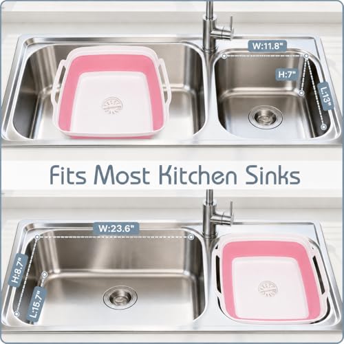 Collapsible Dish Basin with Drain Plug, Foldable Wash Basin 2.4 Gal (9L) - color: Pink