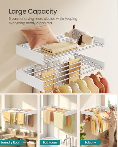 SONGMICS Clothes Drying Rack, Wall-Mounted, Foldable, with Storage Shelf - size: Foldable-39.4"W