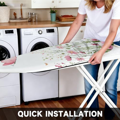 Ironing Board Cover 15"x54"，Standard Ironing Board Replacement Cover，Easy Fit - color: Soft Pink & Green & Light Yellow, size: 15"x54"