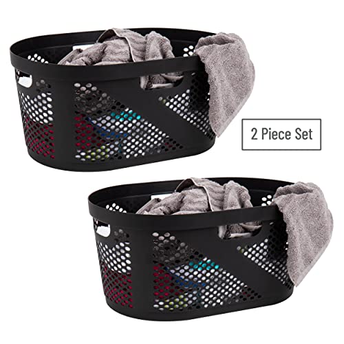 Mind Reader 40L Ventilated Laundry Baskets, Lightweight Clothes Hamper with Cutout Handles for Bathrooms and Closets, Plastic, Set of 2, Black - color: Black, size: Set of 2