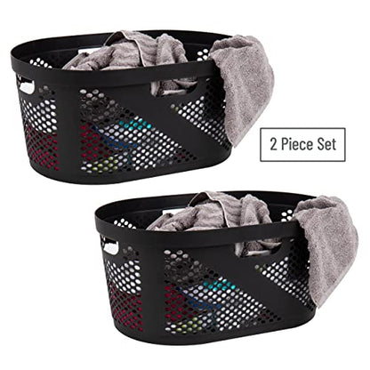 Mind Reader 40L Ventilated Laundry Baskets, Lightweight Clothes Hamper with Cutout Handles for Bathrooms and Closets, Plastic, Set of 2, Black - color: Black, size: Set of 2