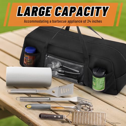 Amylove 24" Grill Tool Storage Bag, Waterproof BBQ Utensil Organizer, Black - color: Black
