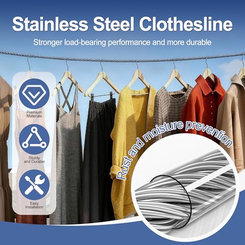 1/5'' Outdoor Clothesline,Heavy Galvanized Steel Cable,33ft - size: 33ft