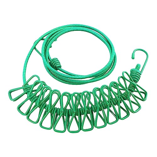 ALINNA Retractable Portable Clothesline, Travel Clothesline with 12 Clothespins for Indoor Laundry Drying, Outdoor Camping Accessories (Green) - style: Green