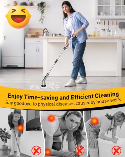 Electric Spin Scrubber for Bathroom, Shower Scrubber with Long Handle - color: Gray, size: 3 Brush Heads