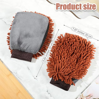Teenyyou 2 Pcs Dog Towel Chenille Microfiber Pet Grooming Gloves,Brown - color: Brown