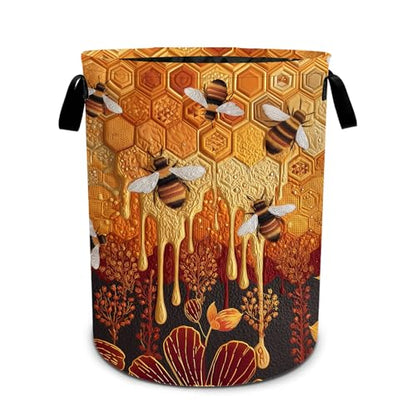 Bee Laundry Basket Waterproof Laundry Hamper Foldable Laundry Bag with Handles for Bedroom, Bathroom, Office, Clothes Storage - color: Bee