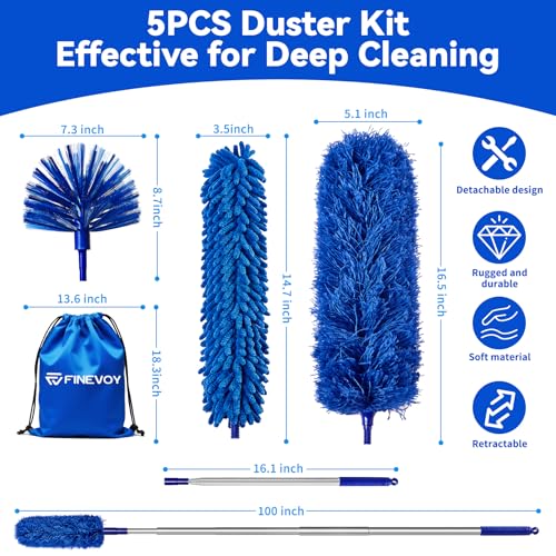 Duster with Extension Pole, 5 in 1 Cleaning Kit with Microfiber Dusters - size: 5 in 1
