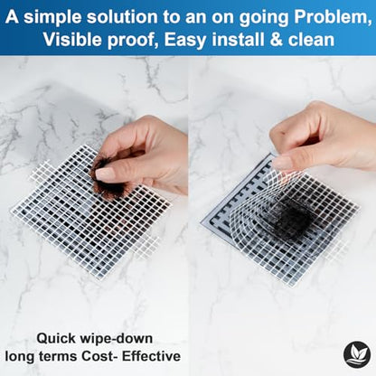 25 Pack, Disposable Shower Drain Hair Catcher Mesh Stickers,Disposable Hair Drain Catcher. (4.1inch Square)