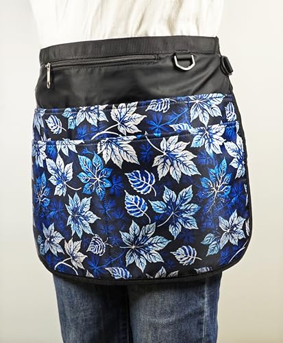 Bafelia Waterproof Server Apron for Women with 7 Pockets - color: Blue Leaves