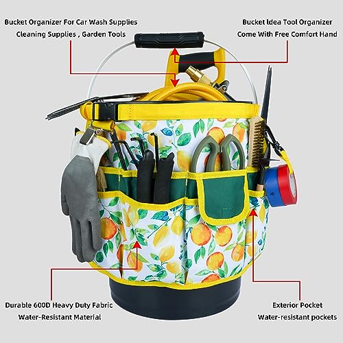 MELOTOUGH Bucket Caddy Organizer Bucket Tool Organizer for Garden Tools Fit 3.5 to 5 Gallon Bucket (Yellow Flower) - color: Yellow Flower
