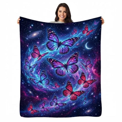 Cosmic Galaxy Butterfly Throw Blanket, Flannel Fleece 60" x 80" - color: Cosmic Galaxy Butterfly, size: 60"x80"