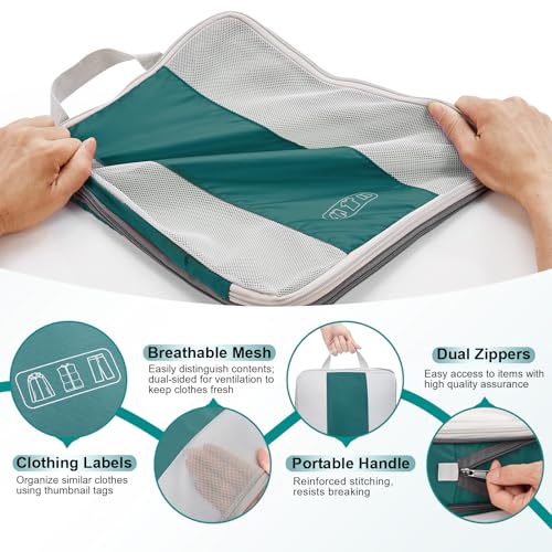 OlarHike 10 Set Compression Packing Cubes for Travel Essentials,Compressible Expandable Space Saver Bags for Organizing Clothes,Luggage Garment Bags with Over 1000 pcs Mesh Holes(Dark Blue Green) - color: Dark Blue Green